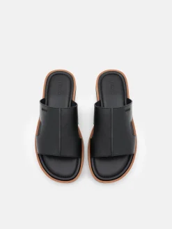 Leather Slide Sandals - Black