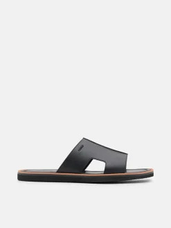 Leather Slide Sandals - Black