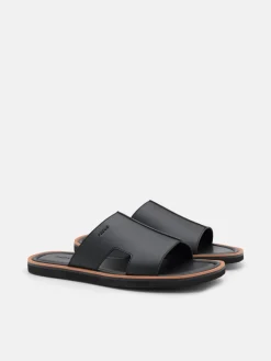 Leather Slide Sandals - Black