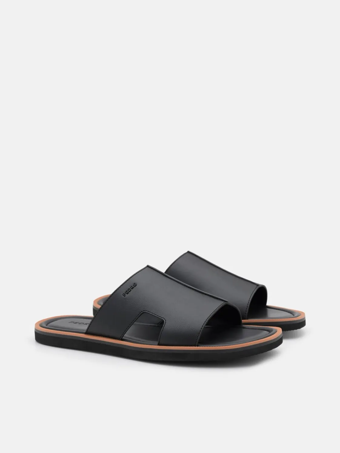 Leather Slide Sandals - Black