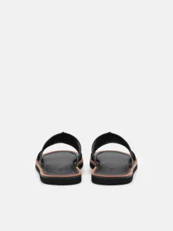 Leather Slide Sandals - Black