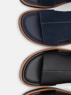 Leather Slide Sandals - Black