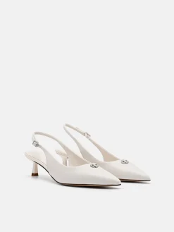 Leather Slingback Heel Pumps - Chalk
