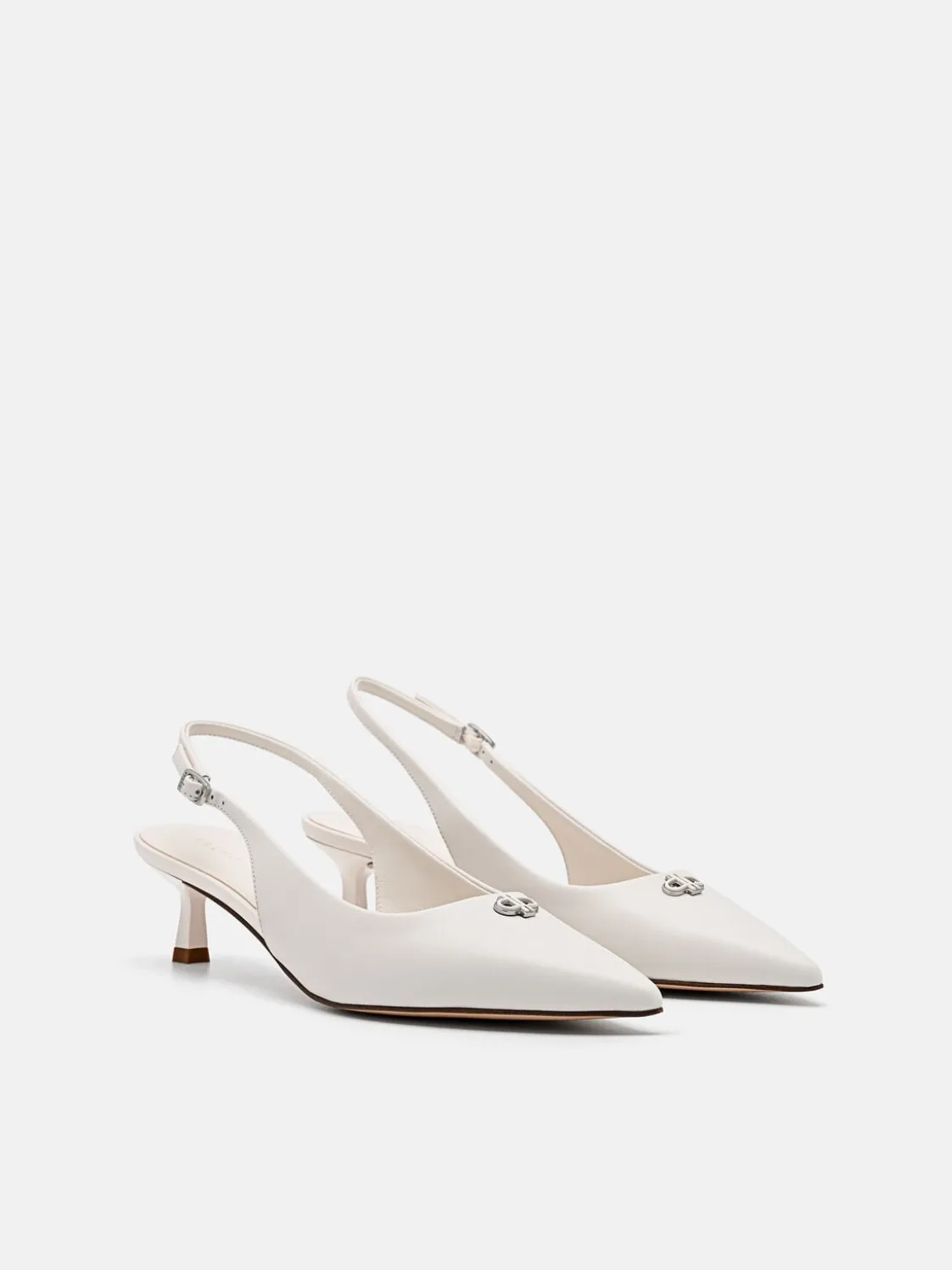 Leather Slingback Heel Pumps - Chalk