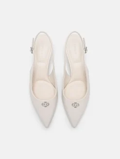 Leather Slingback Heel Pumps - Chalk