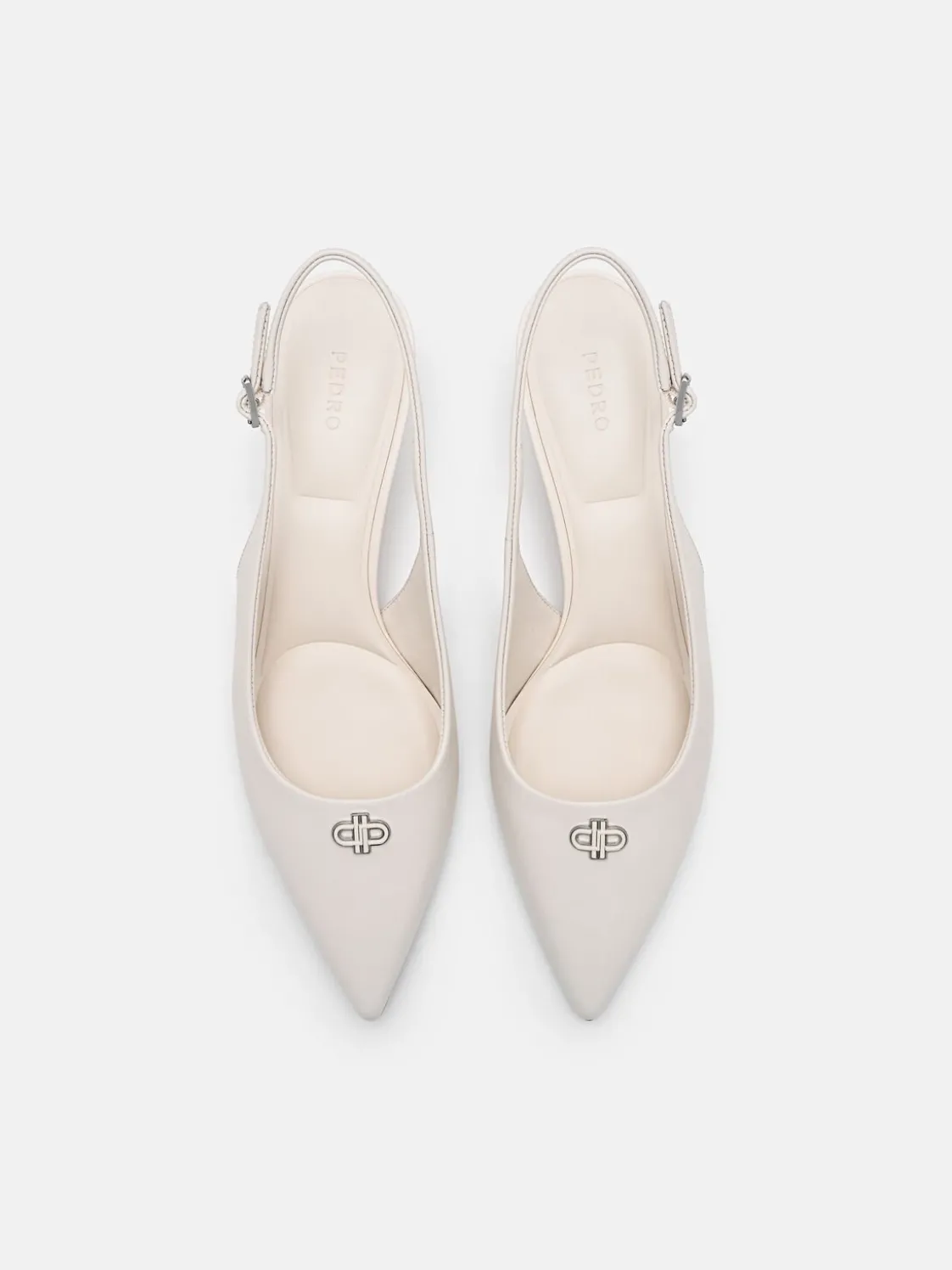 Leather Slingback Heel Pumps - Chalk