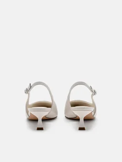 Leather Slingback Heel Pumps - Chalk