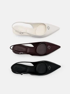 Leather Slingback Heel Pumps - Chalk