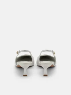 Leather Slingback Heel Pumps - Silver