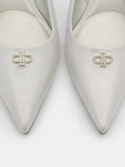 Leather Slingback Heel Pumps - Silver