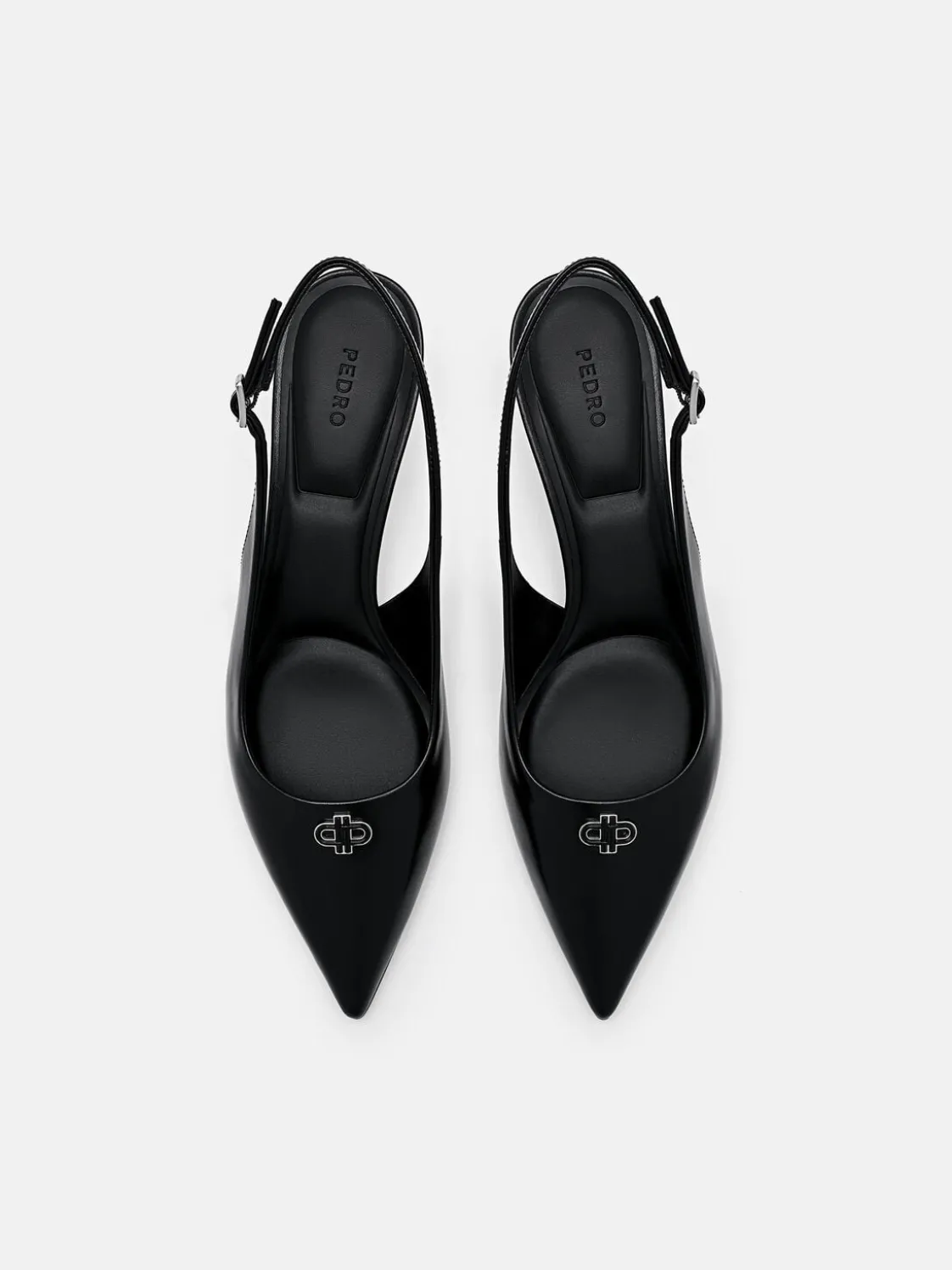 Leather Slingback Heel Pumps - Black