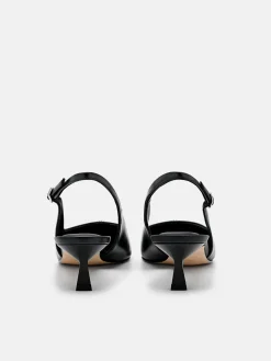 Leather Slingback Heel Pumps - Black
