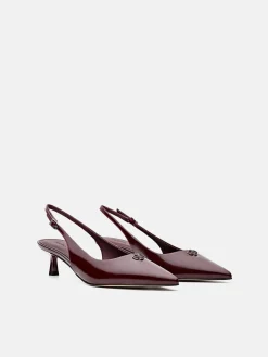 Leather Slingback Heel Pumps - Wine