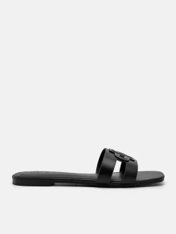 Leather Slip-On Sandals - Black