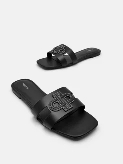 Leather Slip-On Sandals - Black