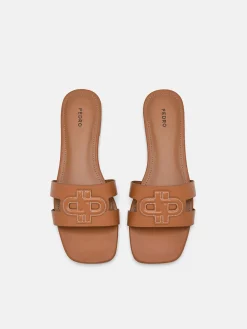 Leather Slip-On Sandals - Cognac