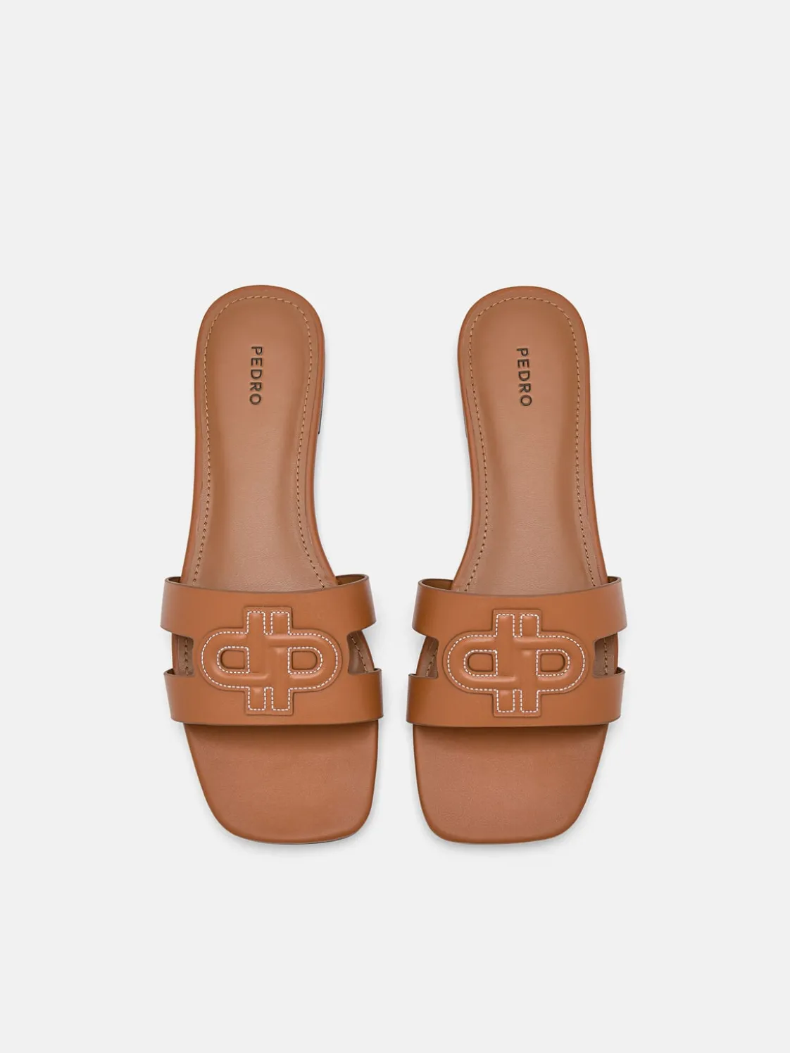 Leather Slip-On Sandals - Cognac