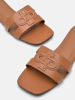 Leather Slip-On Sandals - Cognac