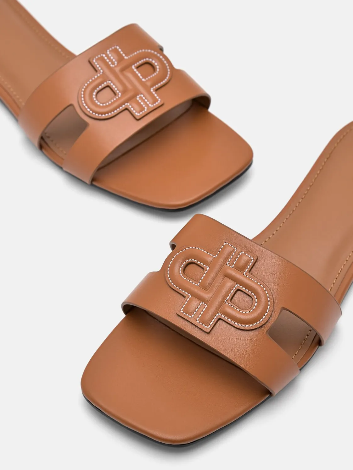 Leather Slip-On Sandals - Cognac