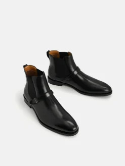 Leather Strapped Boots - Black