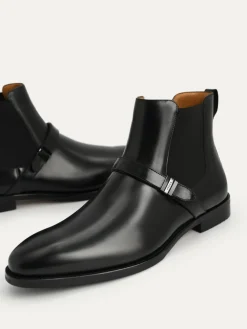 Leather Strapped Boots - Black