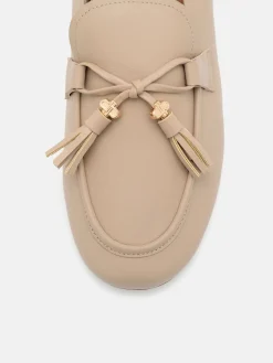 Leather Tassel Loafers - Taupe