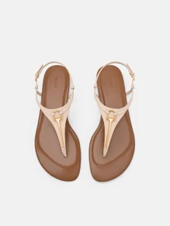 Leather T-Bar Sandals - Beige