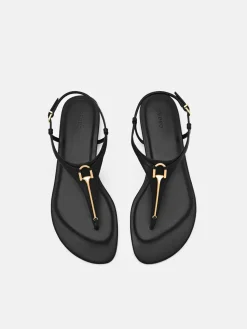 Leather T-Bar Sandals - Black