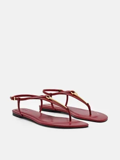 Leather T-Bar Sandals - Red