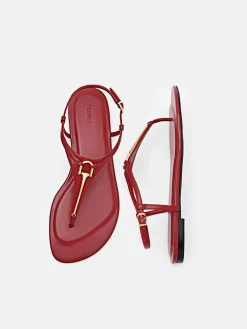 Leather T-Bar Sandals - Red