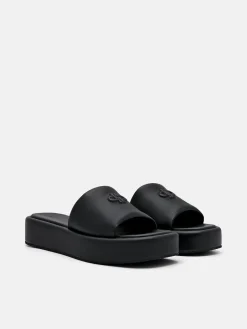 Leather Wedge Sandals - Black