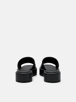 Leather Wedge Sandals - Black