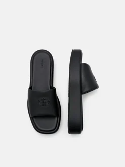 Leather Wedge Sandals - Black
