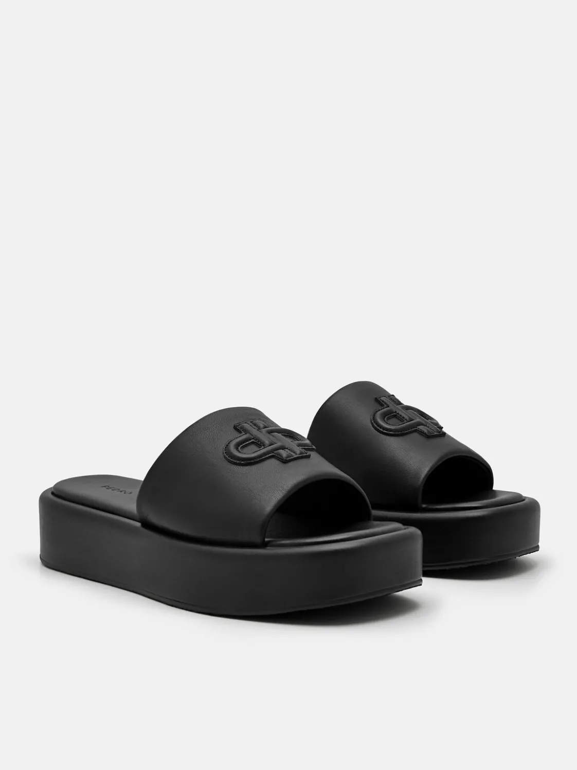 Leather Wedge Sandals - Black