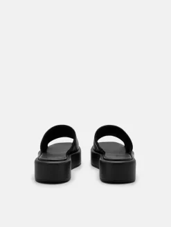 Leather Wedge Sandals - Black