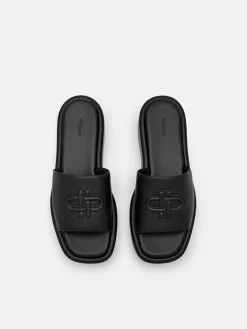 Leather Wedge Sandals - Black
