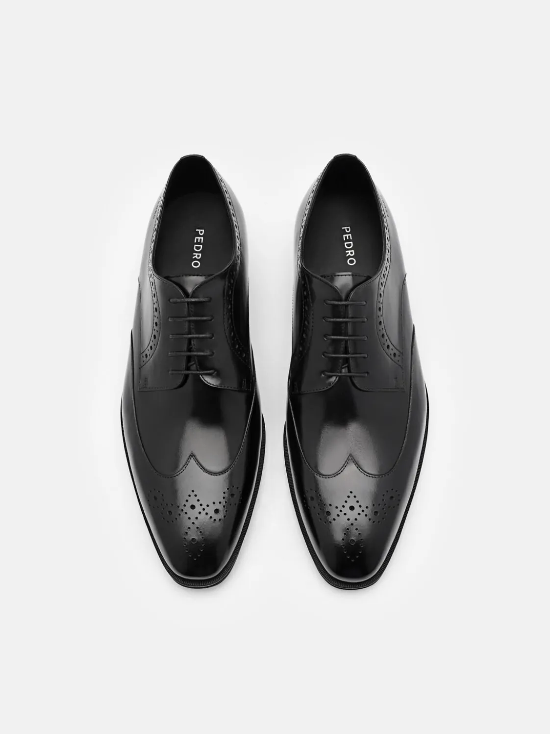 Leather Wingtip Derby Shoes - Black