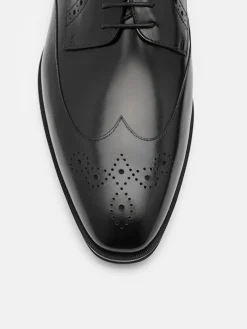 Leather Wingtip Derby Shoes - Black