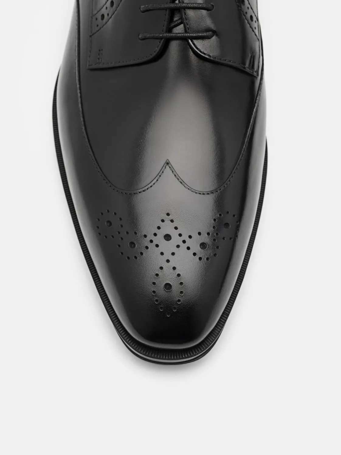 Leather Wingtip Derby Shoes - Black