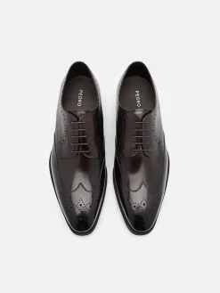 Leather Wingtip Derby Shoes - Dark Brown
