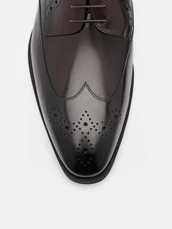 Leather Wingtip Derby Shoes - Dark Brown