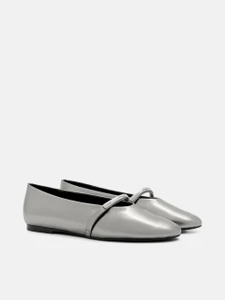 Lia Leather Ballerina Flats - Pewter