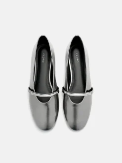 Lia Leather Ballerina Flats - Pewter