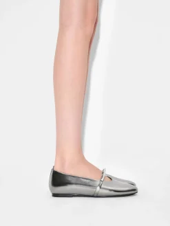 Lia Leather Ballerina Flats - Pewter
