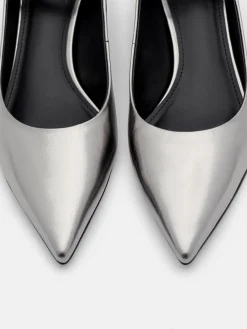 Lia Leather Heel Pumps - Pewter