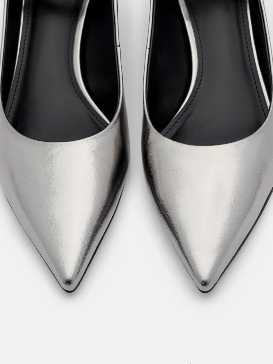 Lia Leather Heel Pumps - Pewter