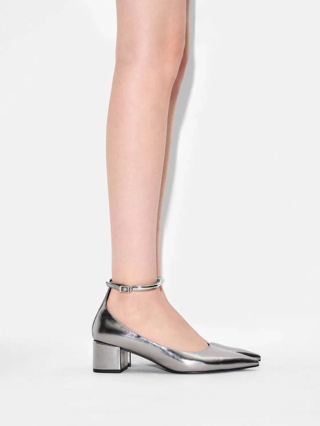 Lia Leather Heel Pumps - Pewter
