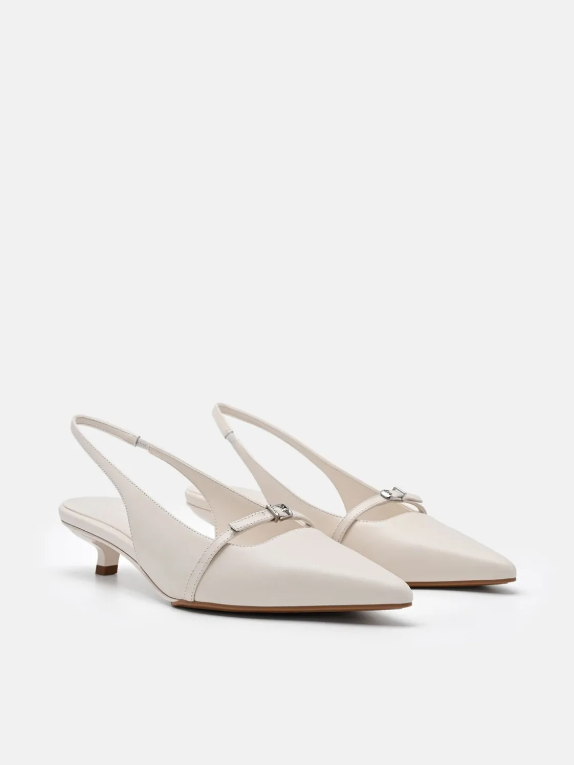 Maggie Leather Slingback Heel Pumps - Chalk