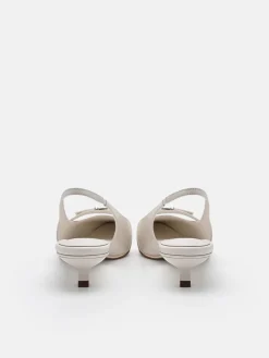 Maggie Leather Slingback Heel Pumps - Chalk