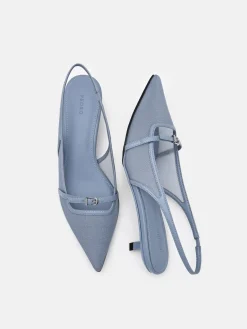 Maggie Mesh Slingback Heel Pumps - Slate Blue
